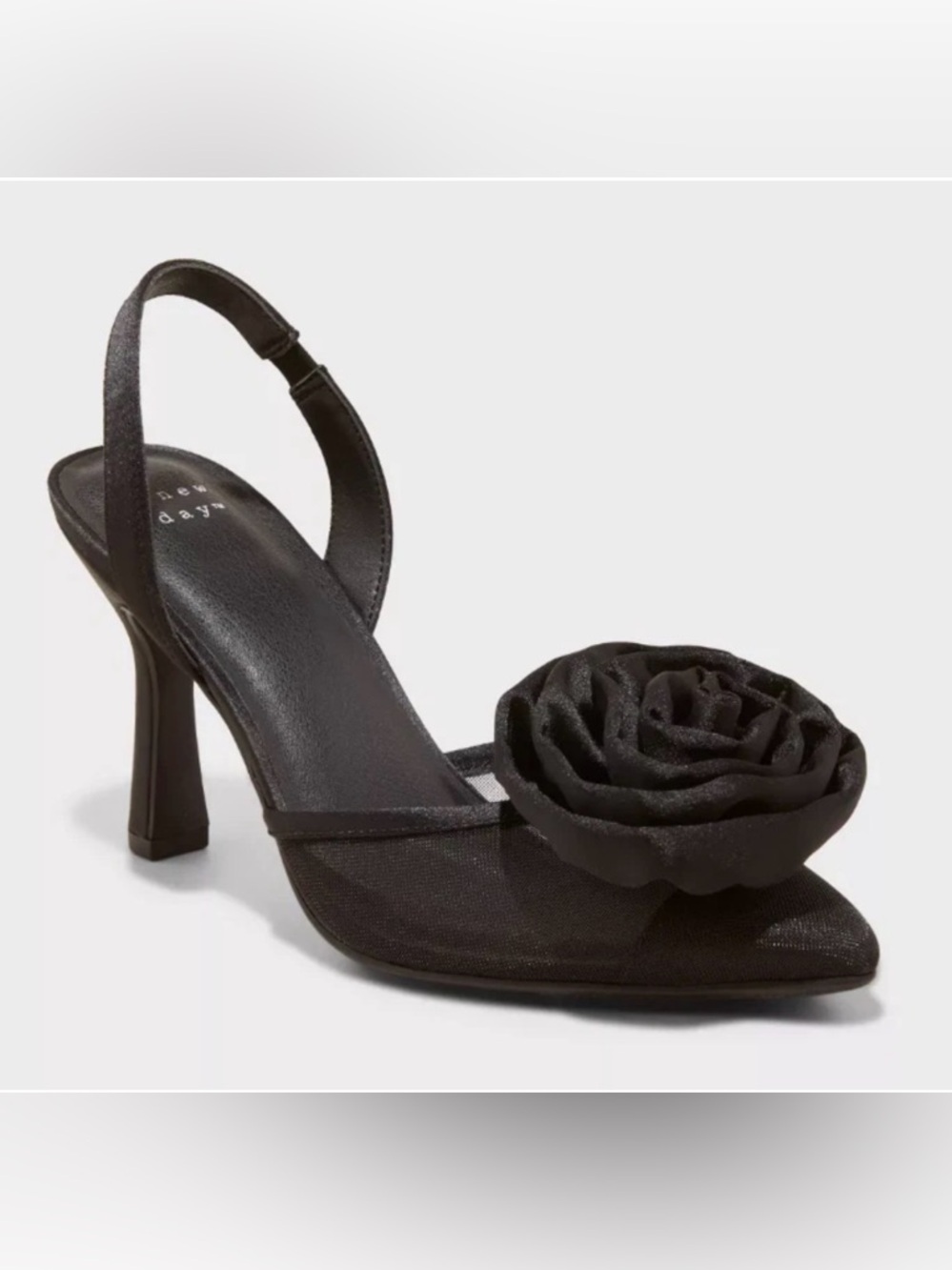 a new day Black Floral Rosette Slingback Heels